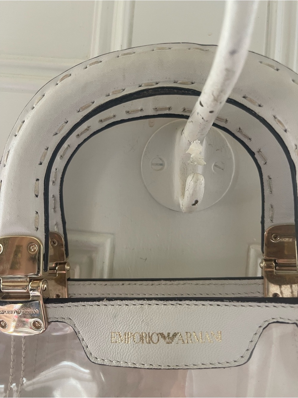 Emporio Armani Clear PVC Tote with White Trim and Gold Hardware - Picture 3 of 8